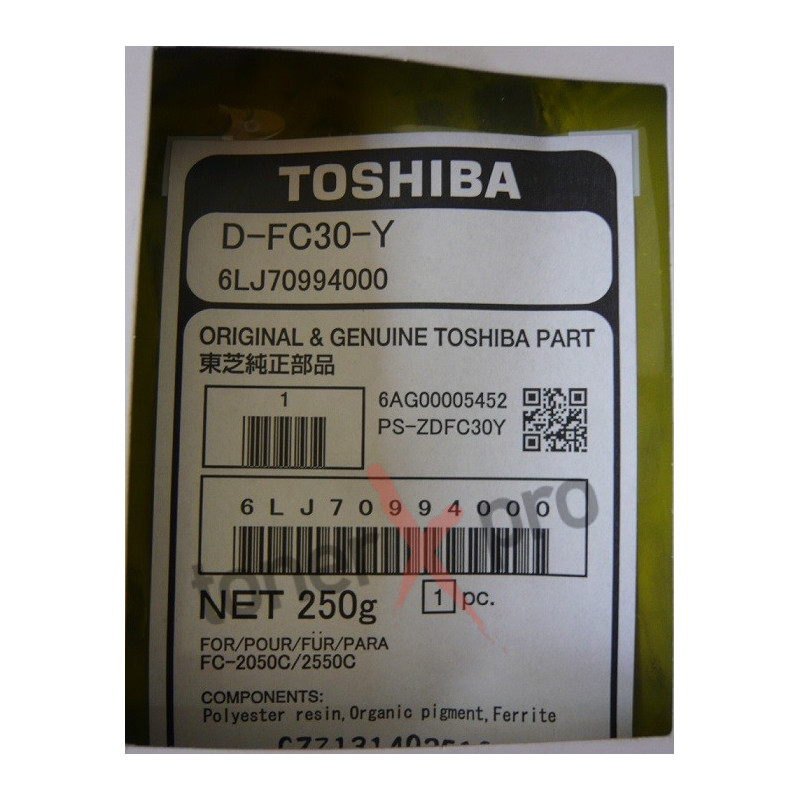 TOSHIBA DEVELOPER YELLOW E STUDIO 2050C ORIGINAL 6LJ70994000 DFC30Y TOSHIBA DEVELOPER YELLOW E STUDIO 2050C ORIGINAL 6LJ70994000 DFC30Y