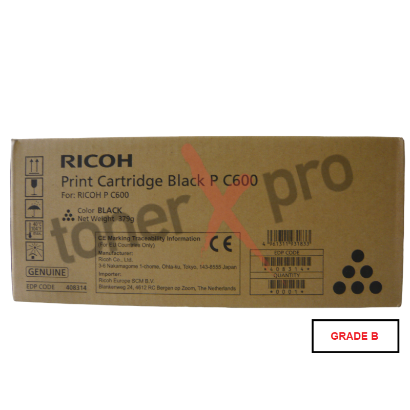 RICOH TONER BLACK P C600 ORIGINAL 408314 - GRADE B RICOH TONER BLACK P C600 ORIGINAL 408314 - GRADE B
