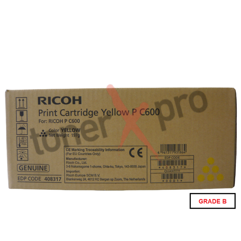 RICOH TONER YELLOW P C600 ORIGINAL 408317 - GRADE B RICOH TONER YELLOW P C600 ORIGINAL 408317 - GRADE B